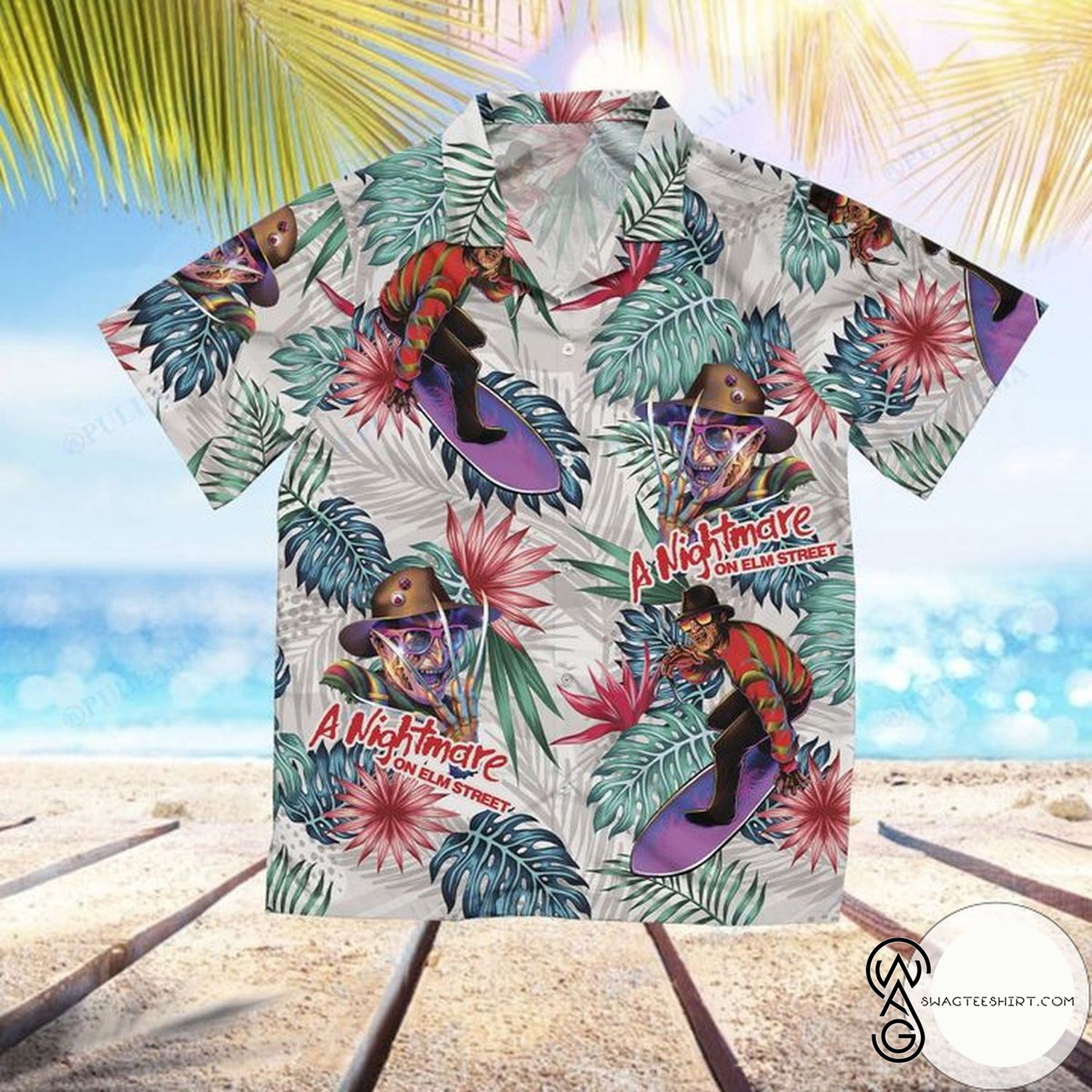 [Top Trending] Freddy Krueger Hibiscus Flower Halloween Casual Beach Full Printing Hawaiian Shirt